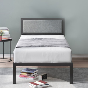 Jeometri Manila Metal Bed With Upholstered Headboard & Wooden Slats | 3 Years Warranty Metal Single Bed