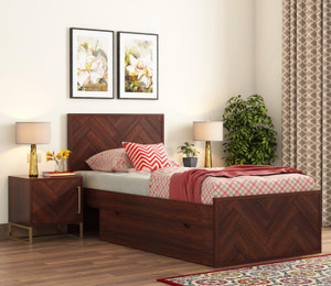 MoonWooden Rosewood ( Sheesham ) Basic Headboard Solid Wood Single Drawer Bed