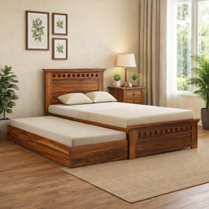 Ganpati Arts Sheesham Wood Armania Wooden Single Cot For Home/Single Trundle Bed With Storage Solid Wood Single Drawer Bed, 198 cm x 106 cm (6.5 ft x 3.48 ft)