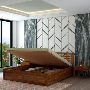 Ganpati Arts Sheesham Wood Lyon King Size Bed with Hydraulic Storage for Bedroom Solid Wood King Hydraulic Bed