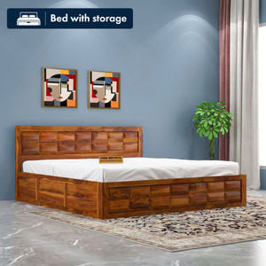 JeenWood Solid Sheesham Wood Queen Size Bed For Bed Room /Guest Room /Hotel Solid Wood Queen Box Bed, 157.48 cm x 205.74 cm (5.17 ft x 6.75 ft)