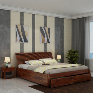 WOODENJOY Sheesham Wood Queen Bed With Drawers Storage/Wooden Queen Bed With Storage Solid Wood Queen Drawer Bed