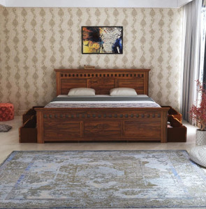 Ganpati Arts Sheesham Wood Bed for Bedroom/Wooden Palaung/Bed With Drawer Storage For Home Solid Wood Queen Drawer Bed