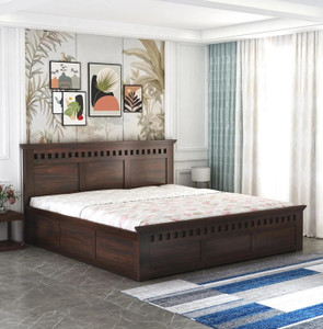 GOYALINTERIOR Sheesham Wood Queen Bed/Wooden Cot/Wooden Bed With Box Storage For Home Solid Wood Queen Box Bed