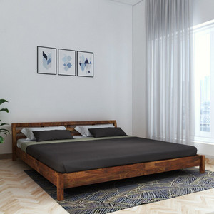 Wopno Furniture Solid Sheesham Wooden Platform King Size Bed without Storage for Bedroom Solid Wood King Bed