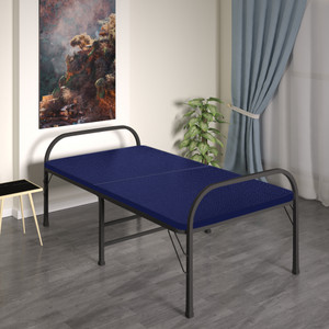 FURNIMAX Foldable Bed Portable Single Folding Bed Charpai Khatiya Bed for Sleeping Metal Solid Wood Single NA Bed