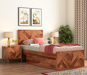 MoonWooden Rosewood ( Sheesham ) Solid Wood Single Drawer Bed