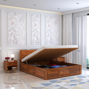 Ganpati Arts Sheesham Wood Swiss Bed/Cot/Wooden Palaung With Storage For Bedroom/Home/Hotel Solid Wood Queen Hydraulic Bed, 205 cm x 160 cm (6.73 ft x 5.25 ft)