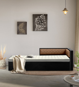 Trevi Ibaco upholstery headboard Single Bed with Storage-LHS Dark Wenge And Brown Engineered Wood Single Box Bed