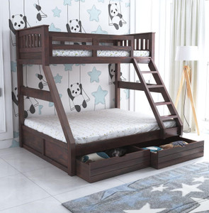 Ganpati Arts Wooden Rio Bunk Bed/Wooden Twin Over Bed with Ladder With 2 Drawer Storage Solid Wood Queen Drawer Bed