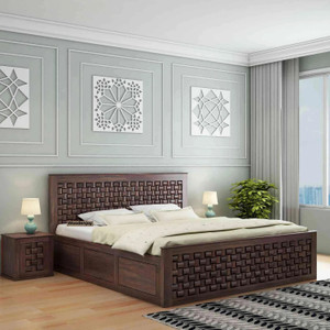 WOODENJOY Sheesham Wood Bed/Wooden Queen Bed/Wooden Bed/Cot With Box Storage For Home Solid Wood Queen Box Bed