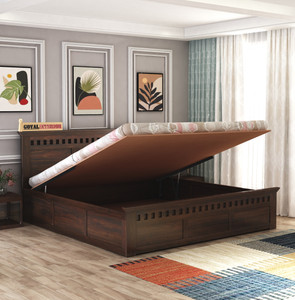 GOYALINTERIOR Sheesham Wood King Bed/Wooden Bed/Palaung With Hydraulic Storage For Home Solid Wood King Hydraulic Bed