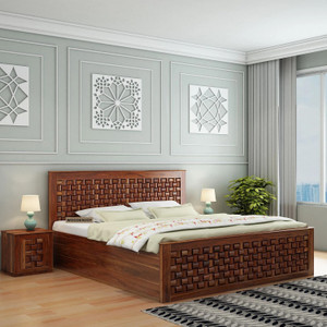 WOODENJOY Sheesham Wood Bed/Wooden Queen Bed/Wooden Bed/Cot With Box Storage For Home Solid Wood Queen Box Bed, 208.28 cm x 160.02 cm (6.83 ft x 5.25 ft)