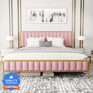 DecorNation Lucius Upholstered Metal King Bed
