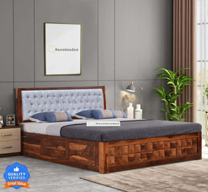 Flipkart Perfect Homes Rosewood ( Sheesham ) Fabric Headboard Solid Wood King Box Bed