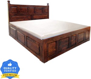 Divine Arts Sheesham Size Double with Storage for Living Room Solid Wood King Box Bed