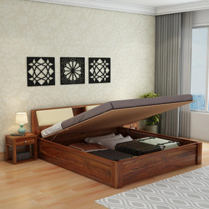 WOODENJOY Sheesham Wood Queen Bed/Wooden Bed With Hydraulic Storage/Wooden Palaung Solid Wood Queen Hydraulic Bed, 205.74 cm x 157.48 cm (6.75 ft x 5.17 ft)