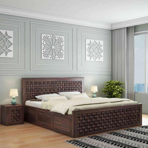 WOODENJOY Sheesham Wood Bed/Cot Bed/Palang For Bed Room/Home/Hotel Solid Wood Queen Box Bed