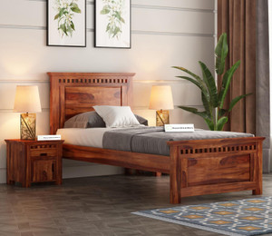 MoonWooden Single Size Bed Without Storage for Bedroom Solid Wood Single Bed