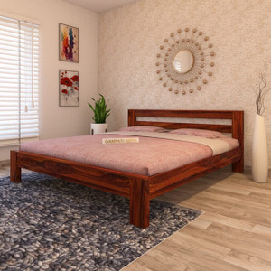 Ganpati Arts Sheesham Wood Queen Size Bed for Bedroom/Home/Hotel/LivingRoom (Without Storage) Solid Wood Queen Bed