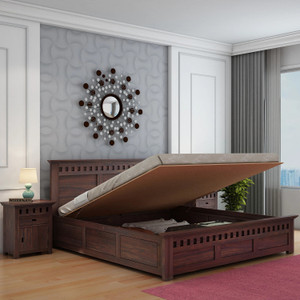 WOODENJOY Sheesham Wood King Bed/Wooden Bed With Hydraulic Storage/Wooden Palaung For Home Solid Wood King Hydraulic Bed