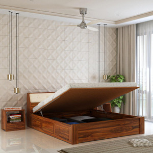 Dreamydesks Solid Sheesham Wood King Size Bed with Headboard & Hydraulic Storage Solid Wood King Hydraulic Bed