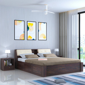 Dreamydesks Vizier Sheesham King Bed for Bedroom/Hotel/LivingRoom With Headboard/Box Storage Solid Wood King Box Bed