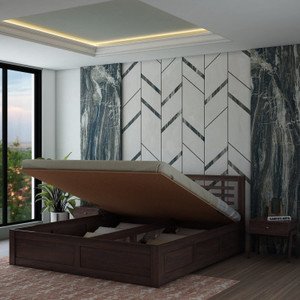 Ganpati Arts Sheesham Wood Lyon King Size Bed with Hydraulic Storage for Bedroom Solid Wood King Hydraulic Bed