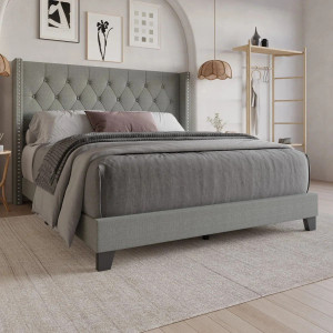 Mooncraft Premium Upholstered Bed | Bed King Size with Headboard | Bedroom Cot Solid Wood King Bed, 205.74 cm x 187.96 cm (6.75 ft x 6.17 ft)