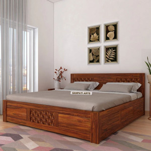 Ganpati Arts Sheesham Wood Raj Bed For Bedroom/Hotel/Wooden Cot/Bed With Box Storage For Home Solid Wood King Box Bed