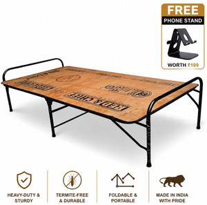 SteelCart Heavy Duty Wooden Folding Bed/Cot with Free Mobile Stand- Engineered Wood Single Bed, 183 cm x 92 cm (6.0 ft x 3.02 ft)