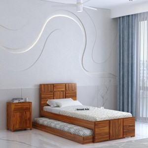 Ganpati Arts Sheesham Wood Scott Single Size Trundle Bed with 1 Extra Pullout Bed Solid Wood Single Bed