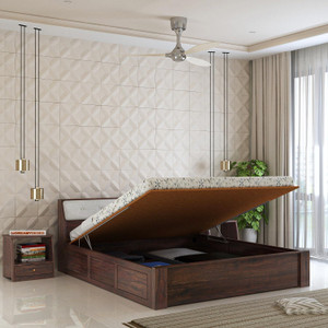 Dreamydesks Solid Sheesham Wood King Size Bed with Headboard & Hydraulic Storage Solid Wood King Hydraulic Bed