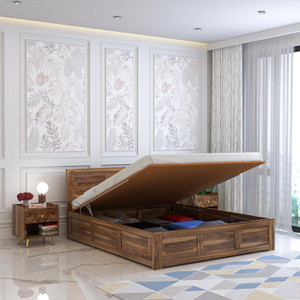 Ganpati Arts Sheesham Wood Swiss Bed/Cot/Wooden Palaung With Storage For Bedroom/Home/Hotel Solid Wood King Hydraulic Bed, 205 cm x 190 cm (6.73 ft x 6.23 ft)