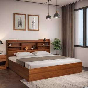Trevi Bolton King Size Bed Without Storage In Bali Teak Colour Engineered Wood King Bed