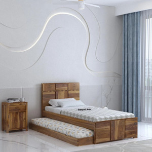 Ganpati Arts Sheesham Wood Scott Single Size Trundle Bed with 1 Extra Pullout Bed Solid Wood Single Bed, 210 cm x 99 cm (6.89 ft x 3.25 ft)