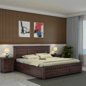 WOODENJOY Sheesham Wood Bed/Wooden Queen Bed/Wooden Bed/Cot With Box Storage For Home Solid Wood Queen Box Bed