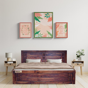 Meera Handicraft Sheesham Solid Wood King Size Bed with Storage and a beautiful headboard for Bedroom Living Room Home Wooden Furniture for Hotel Guest House (Finish :- Natural Brown) Solid Wood King Box Bed