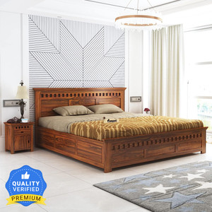 Ganpati Arts Sheesham Wood Queen Size Bed for Bedroom/Home/Hotel/Living Room (With Storage) Solid Wood Queen Box Bed