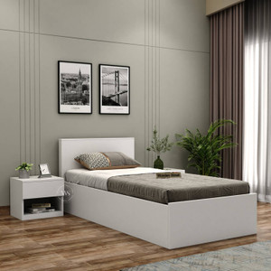 Wooden Street Harper Single Bed Premium Engineered Wood, Frosty White Finish Engineered Wood Single Box Bed