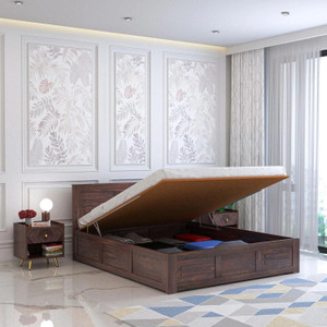 Ganpati Arts Sheesham Wood Swiss Bed/Cot/Wooden Palaung With Storage For Bedroom/Home/Hotel Solid Wood Queen Hydraulic Bed, 205 cm x 160 cm (6.73 ft x 5.25 ft)