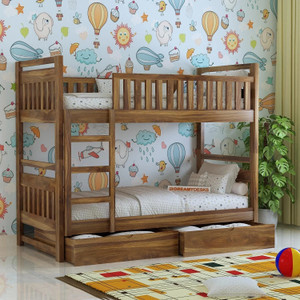 Dreamydesks Sheesham Wood Tylor Bunk Bed with 2 Drawer Storage Solid Wood Single Drawer Bed
