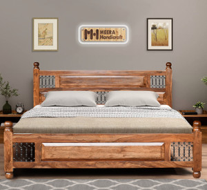 Meera Handicraft A beautiful sheesham wood bed For Bed Room /Guest Room /Hotel Solid Wood(Double) Solid Wood Queen Bed