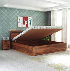 GOYALINTERIOR Sheesham Wood King Bed/Wooden Bed/Palaung With Hydraulic Storage For Home Solid Wood King Hydraulic Bed