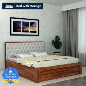 Ganpati Arts Sheesham Wood Decan Bed For Bedroom/Wooden Cot/Bed With Box Storage For Home Solid Wood Queen Box Bed, 208 cm x 168 cm (6.82 ft x 5.51 ft)