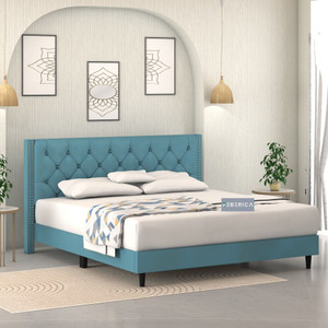 FEBERICA Engineered Wood Fabric Queen Size Bed with Upholstered Headboard for Bedroom | Engineered Wood Queen Bed