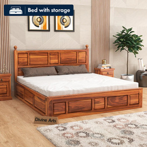 Divine Arts Sheesham Wood King Size Double Bed with Storage Box for Living Room Solid Wood King Box Bed, 187.96 cm x 210.82 cm (6.17 ft x 6.92 ft)