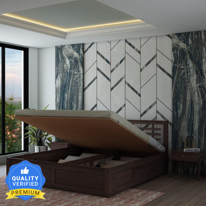 Ganpati Arts Sheesham Wood Lyon Queen Size Bed with Hydraulic Storage for Bedroom Solid Wood Queen Hydraulic Bed