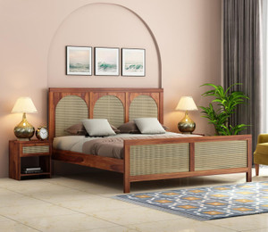 Douceur Furnitures Solid Sheesham Wood Jali King Size Bed With Headboard For Bedroom Living Room Solid Wood King Bed
