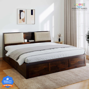 Flipkart Perfect Homes Stout with Storage Headboard Solid Wood Queen Box Bed, 220 cm x 158 cm (7.22 ft x 5.18 ft)